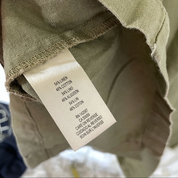 Simply Noelle S/M linen olive green dress button up short sleeve pockets summer - Picture 8 of 8